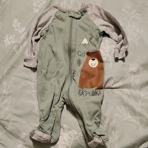 Gerber Newborn Bear 'Go Explore' Zip Up Footie Onesie Unisex